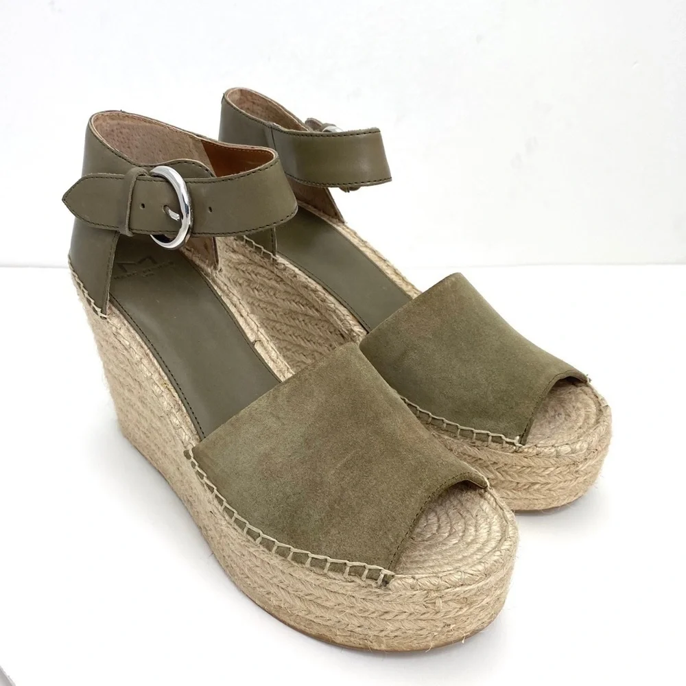 MARC Fisher Mlalida Suede Espadrilles Wedge Sandal in Olive Green Size 11 NWOT